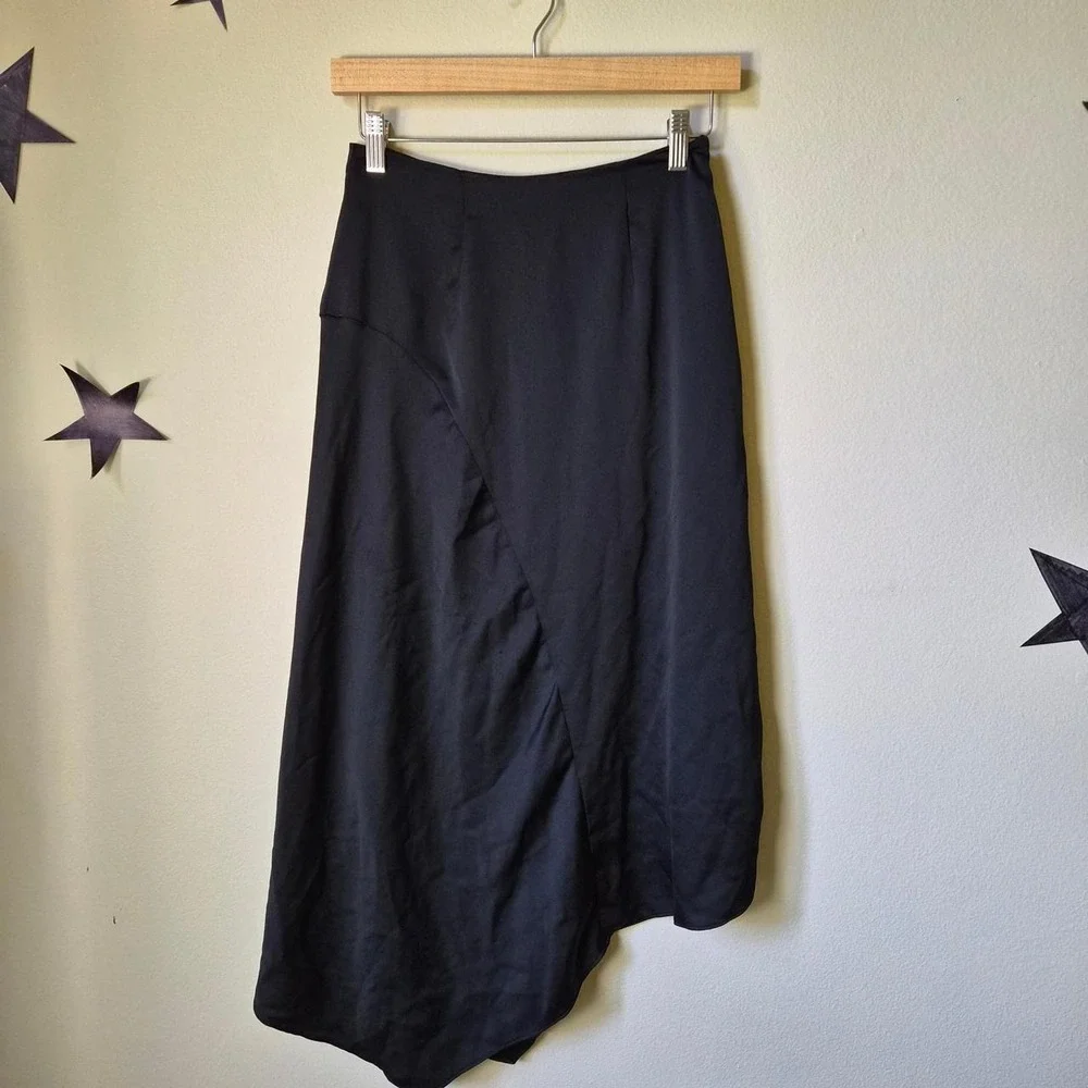 Nordstrom Asymmetrical Satin Midi Skirt Women XS Goth‎ Minimalist Chic Coquette